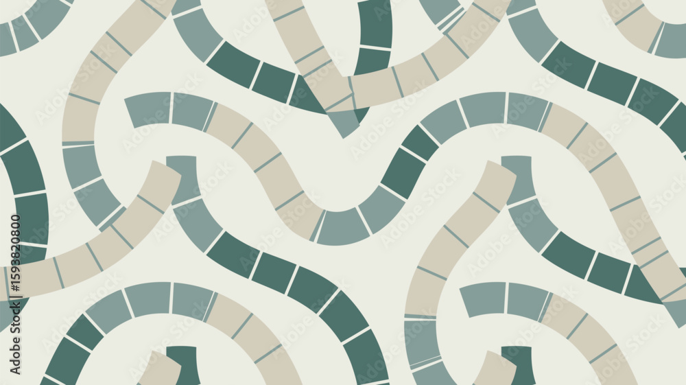 Poster seamless pattern with curved shapes and dashed lines on light background