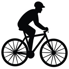 Obraz premium Cyclist Silhouette Riding Bike with Helmet Black Design on White Background