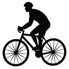 Obraz premium Cyclist Silhouette Riding Bicycle in Black and White Sport Illustration