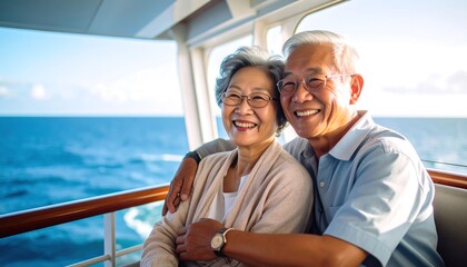 Happy senior couple on a cruise ship