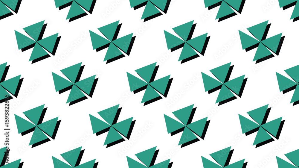 Poster repeating pattern of green triangles forming a cross with dark shadows