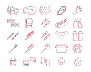 Barbecue icons set. Barbecue icon and symbol. Barbecue elements. Barbecue equipment. Simple outline icons packs.