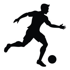Obraz premium Silhouette of Male Soccer Player Dribbling Ball, Sporting Shorts and Jersey Shirt