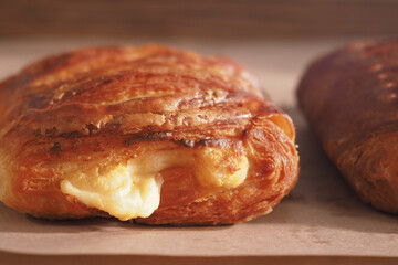 Freshly baked croissants with creamy filling ready to enjoy