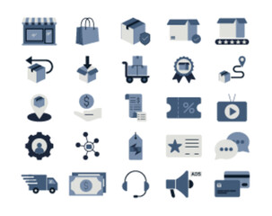 Online shop icons set. Online shop icon and symbol. Commerce sign. Simple flat vector icons packs.