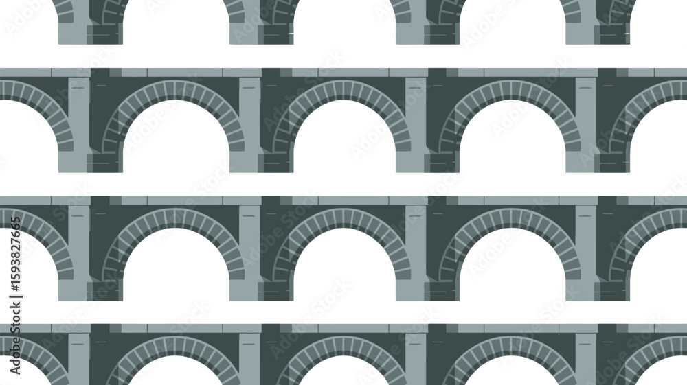 Poster repeating pattern of gray arches with stone details on a light background