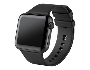 Side Angle Close-Up of Smart Watch with Silicone Band and Button Details, Transparent Background