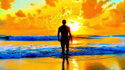 sunset silhouette man walking sun vacation beach