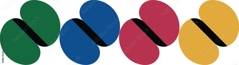 Poster pattern of colorful circles with diagonal lines on a light background