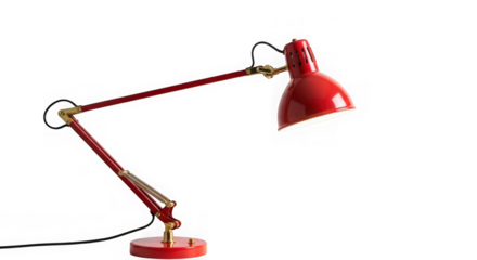 Red adjustable desk lamp lighting isolated on transparent background