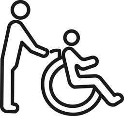 Disabled person icon. Crutches, braille, wheelchair, cane, hearing aid, prosthetic, guide dog, glasses, hospital bed, communication, support, accessibility, healthcare, therapy, disability