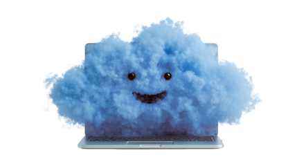 Laptop with a smiling blue cloud