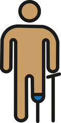 Disabled person icon. Crutches, braille, wheelchair, cane, hearing aid, prosthetic, guide dog, glasses, hospital bed, communication, support, accessibility, healthcare, therapy, disability
