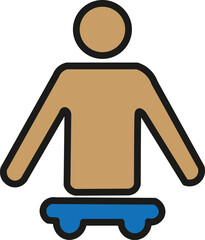 Disabled person icon. Crutches, braille, wheelchair, cane, hearing aid, prosthetic, guide dog, glasses, hospital bed, communication, support, accessibility, healthcare, therapy, disability