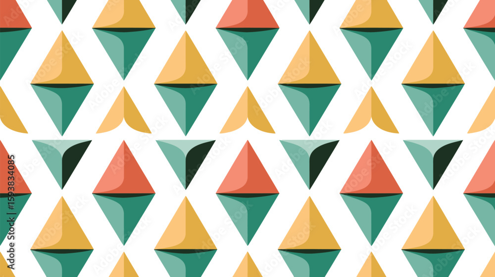 Poster repeating pattern of triangular folded paper with gold accents on beige