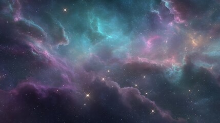 Golden star clusters with diffraction spikes and volumetric lighting through dark nebula, perfect for science presentations, technology backgrounds, and creative digital art. 