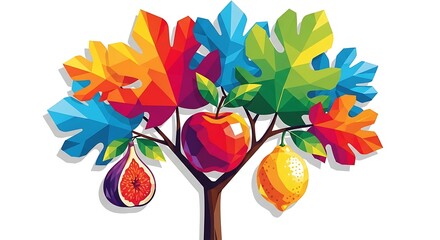 Colorful fruit tree illustration apple fig lemon leaves design vector graphic artwork