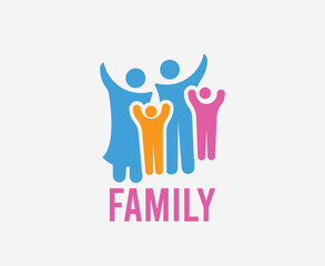 Joyful Family Logo with Parents and Children