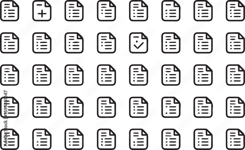 Fototapete Document list icons with checkmark and plus sign vector