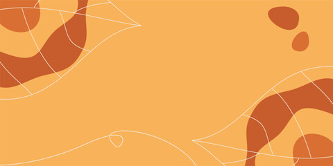 Orange autumn background, abstract wave and leaf pattern with empty space for text. Template for banners, posters, and social media.