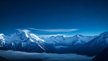 Mountain Majesty – Snowy peaks under a starry night