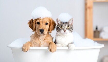 Cute pets in a bath