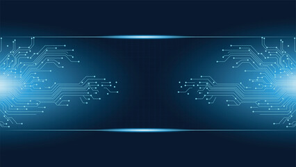 Abstract dark blue background with glowing blue circuit board patterns, symbolizing modern technology.