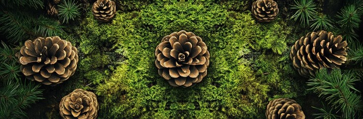 Pine cones on moss and greenery (1)