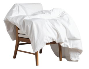 Bed Sheet Draped Over Chair in Casual Fold, Side Angle, Transparent Background