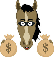 vector illustration character face hose cartoon, with a thief mask, holding bags of money with his hands