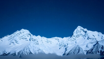 Mountain Majesty – Snowy peaks under a starry night