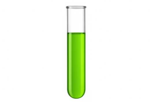 Glass test tube containing glowing green chemical substance, isolated on transparent background, ideal for scientific or medical visuals - Powered by Adobe