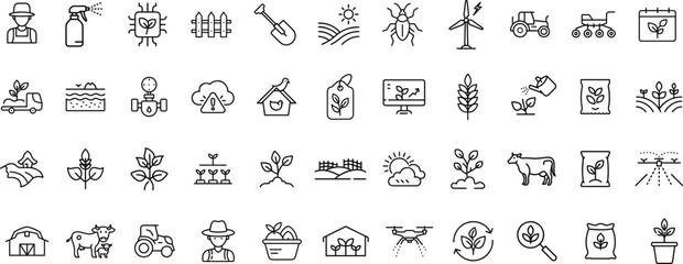 Essential Line Icons for Farming, Agritech, and Sustainable Agriculture Solutions.