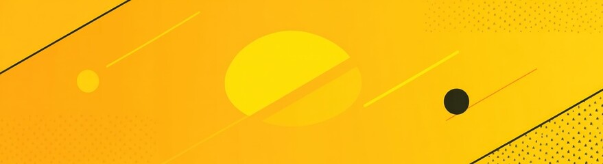 Abstract graphic design featuring a vibrant yellow background with black geometric shapes and lines