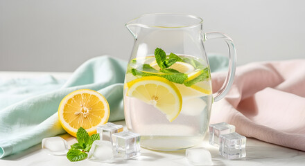 Refreshing Lemon Mint Water Pitcher Beverage
