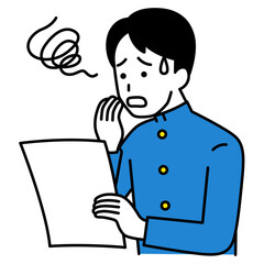 書類を見て困惑する男子学生