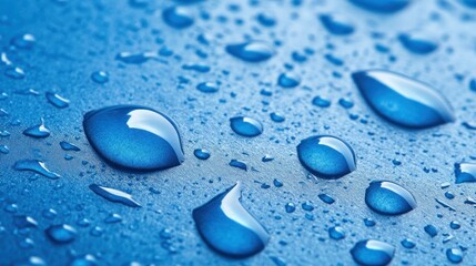 Close-up of water droplets on a blue surface (2)
