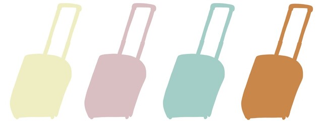 キャリー　旅行　趣味　イラスト　クリーム色　色　薄ピンク　水色　茶色　4セット　シークレット　色違い