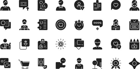 Collection of diverse minimalist icons representing communication and recognition chat user