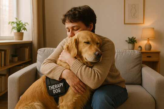 young man with dog - Powered by Adobe