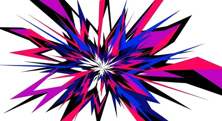 Dynamic abstract explosion of colorful geometric shapes on a white background creating a modern