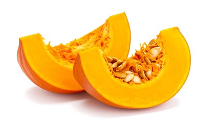 Two pumpkin slices on white