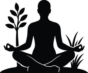 Silhouette meditation woman yoga lotus position nature Vector Illustrator
