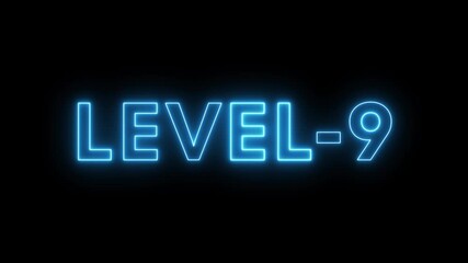 Neon level -9 animation. Level 9 neon text. Neon level up sign. - Powered by Adobe
