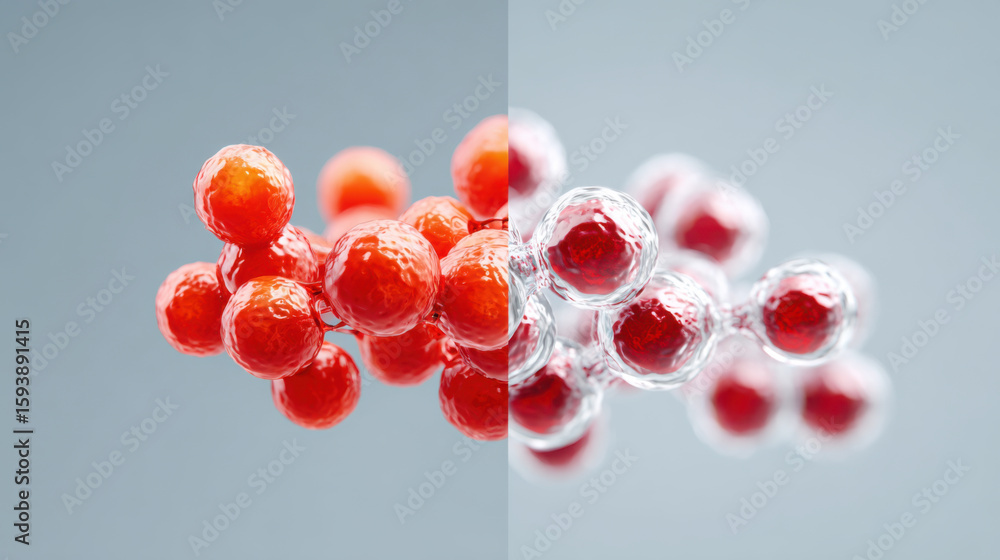 Poster glowing molecular structures vibrant red and transparent forms showcase beauty of drug discovery thr