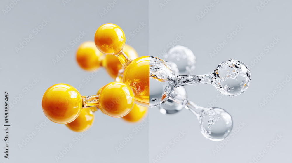 Poster glowing molecular structures represent intersection of science and technology, showcasing vibrant ye
