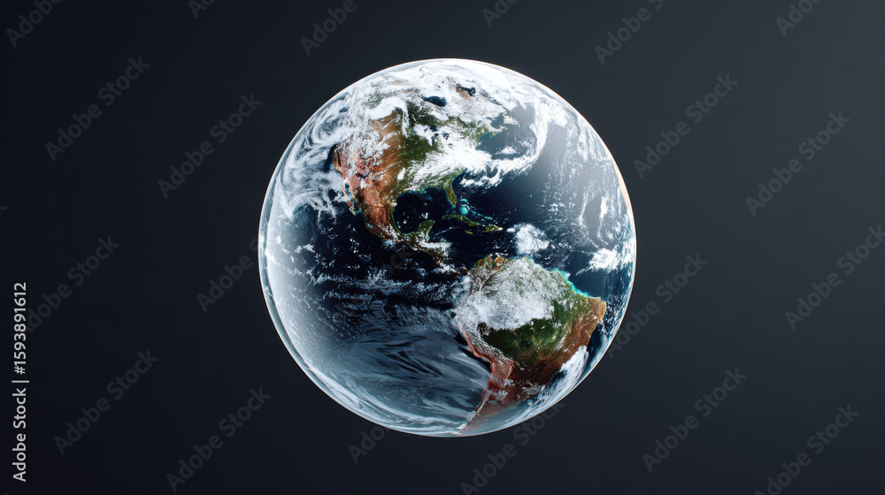 Poster stunning hologram of earth showcasing vibrant continents and swirling clouds, illuminated with quant