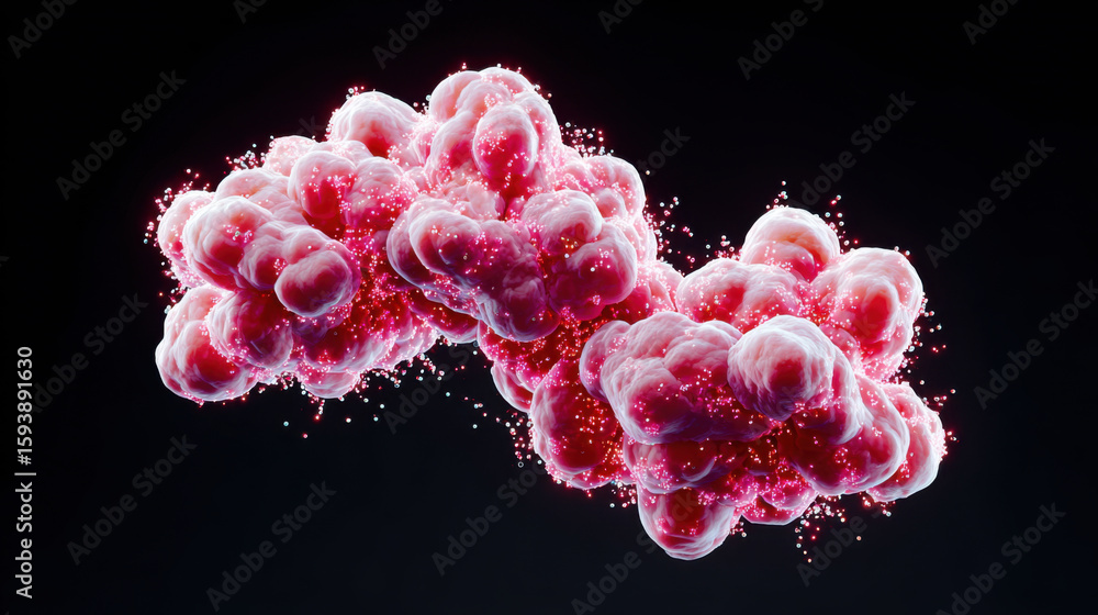 Poster molecular structure visualization showcases vibrant pink clusters representing protein ligand intera