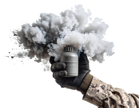 Smoke Bomb in Gloved Hand of Tactical Soldier
