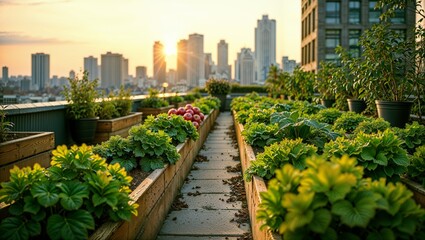 Fototapeta premium City Greens: A Rooftop Farm in Morning Light